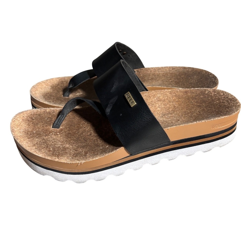 Reef Womens 9 Vista Hi Leather Platform Sandals Thong Cork Footbed Beach Coastal
